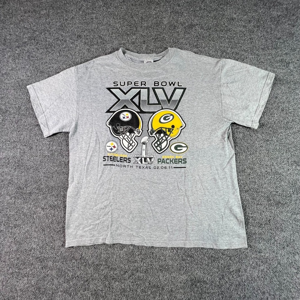 Delta Pittsburgh Steelers 2011 Super Bowl XLV NFL Team Shirt Mens L Gray Graphic